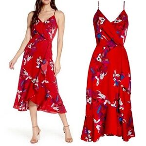 Floral Faux Wrap Midi Dress